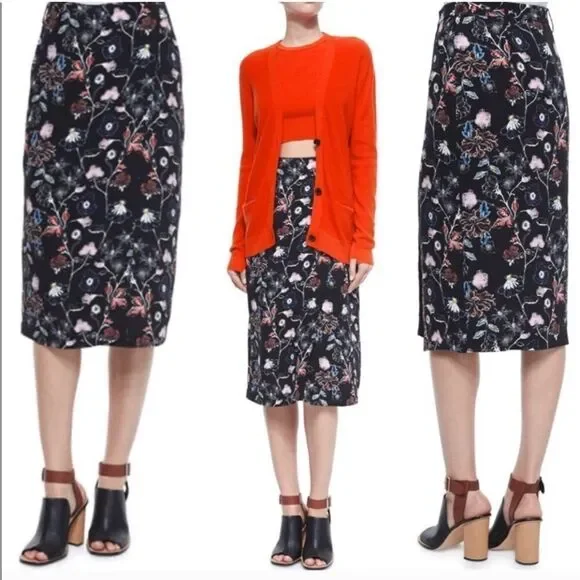 ALC Daniel’s Floral 100% Silk Wrap Belted Midi Skirt Size 6 - Picture 4 of 11